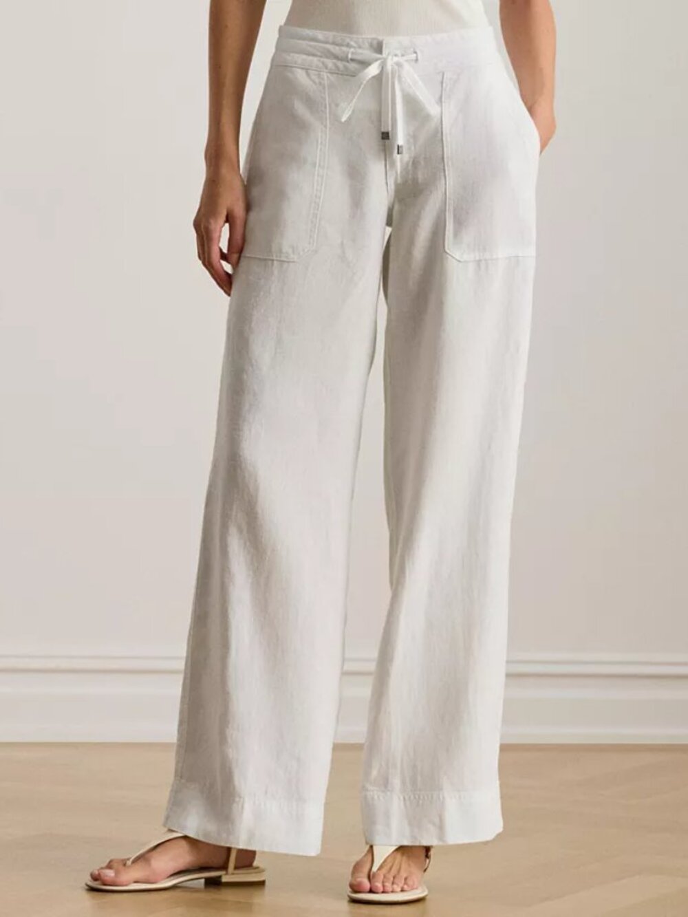 Lauren Ralph Lauren White Wide-Leg Drawstring Pants